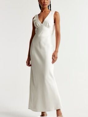 dramatic maxi dress White Plunge Dress for Women